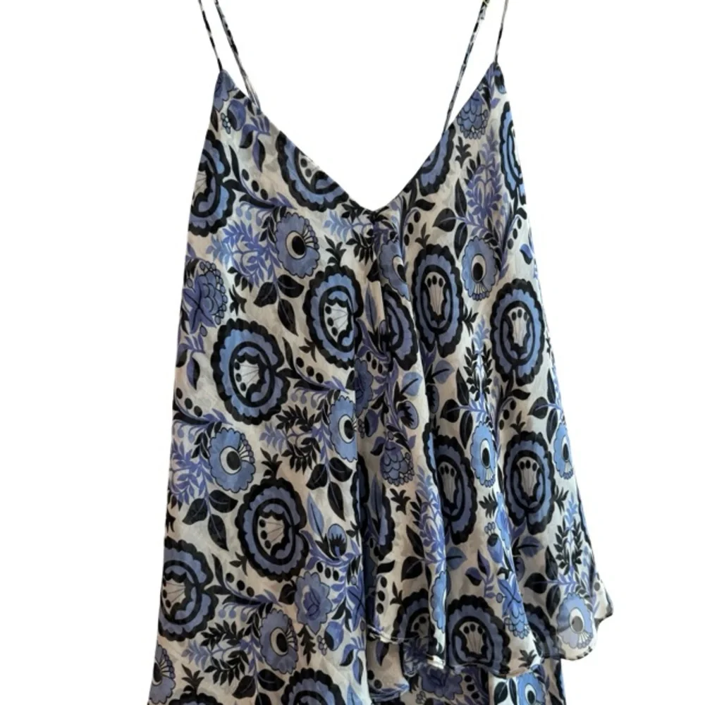 CAROLINE CONSTAS Silk Print Tiered Mini Dress Blue M NWOT - Picture 3 of 6